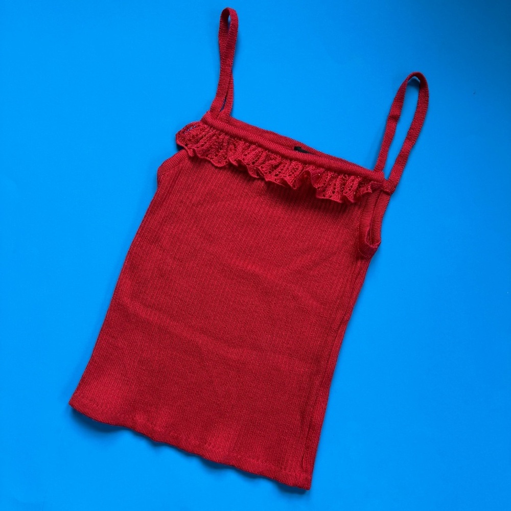 Red Ruffled Fitted Camisole Tank Top